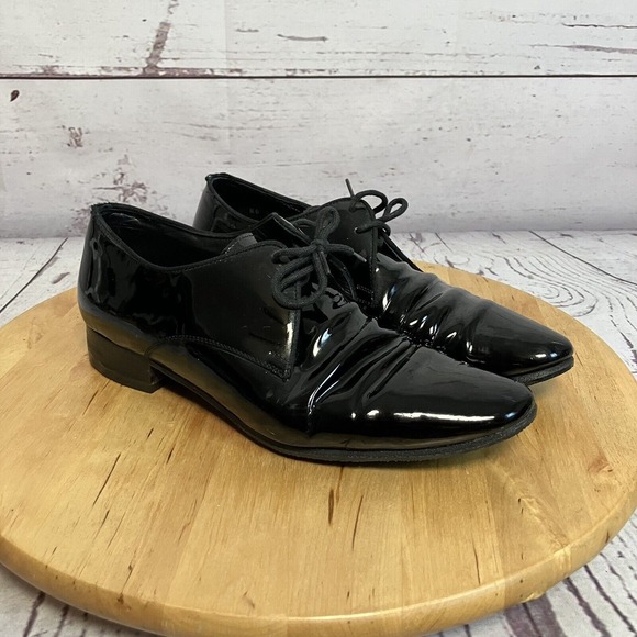 Saint Laurent Paris Shoes Womens 36 1/2 Black Lace Up Patent Leather Lace Up - Picture 1 of 9
